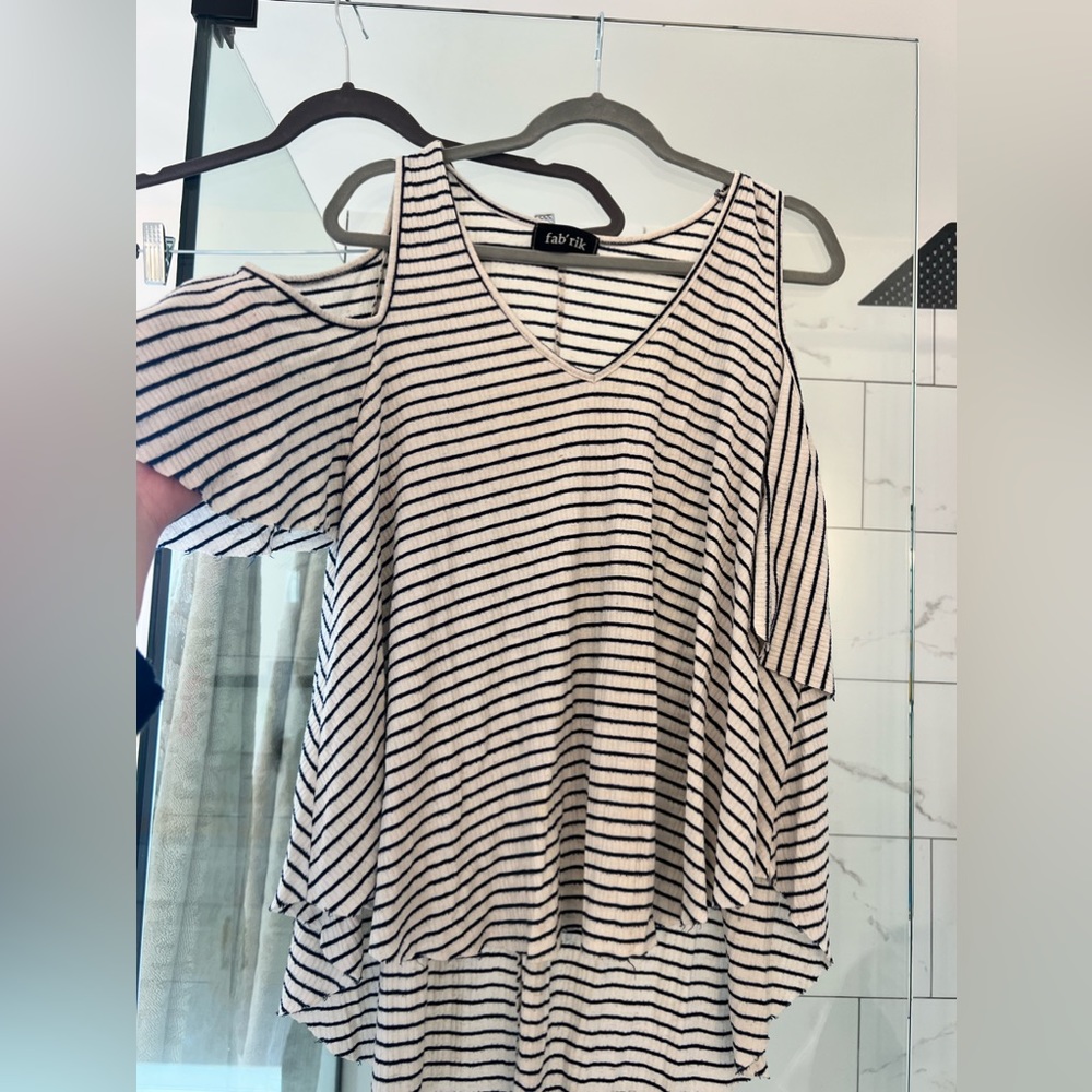 Black and white striped off the shoulder T-shirt - boutique - medium/large